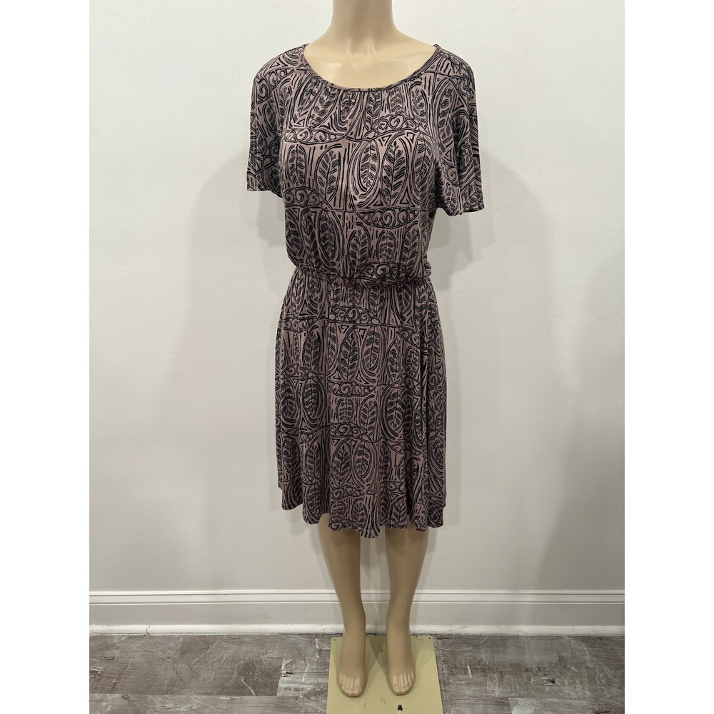 Ann Taylor Loft Blouson Dress Womens Small Gray Black Damask Knit Casual